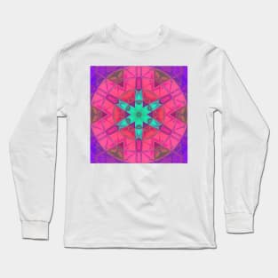 Mosaic Kaleidoscope Flower Blue Pink and Purple Long Sleeve T-Shirt